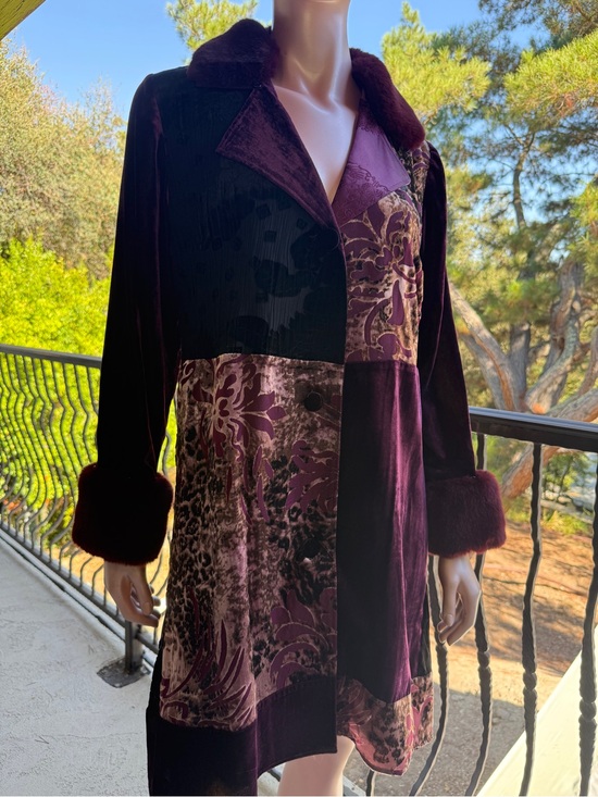 Soft Surroundings Jackets & Blazers - Soft Surrounding jacket velvet burn out-removable fur- plum burgundy patchwork S